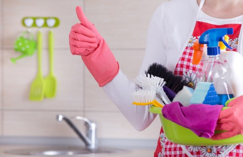 Local carpet cleaners working carefully in a residential interior